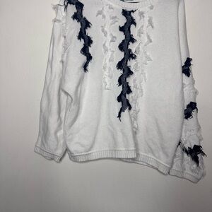 Elegant White and Black Textured Sweater